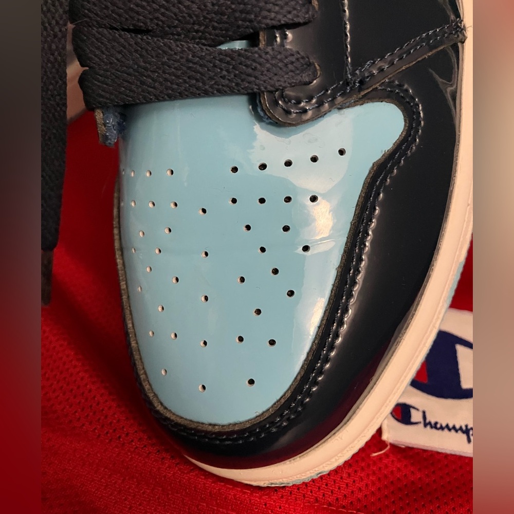 Nike Air Jordan 1 High Retro OG Blue Chill Patent Leather Sneakers RARE Shoes - Picture 3 of 16